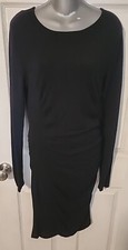 Express black ruched long sleeve round neck strechy rayon blend dress M