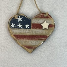 USA Heart Shaped Craft Primitive Americana Wood Flag Ornament July 4th Christmas