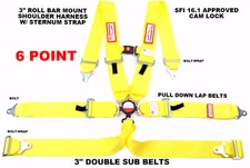 RALLY OFF ROAD YELLOW 6 POINT RACING HARNESS SFI 16.1 W/ CHEST STRAP 3" CAM LOCK