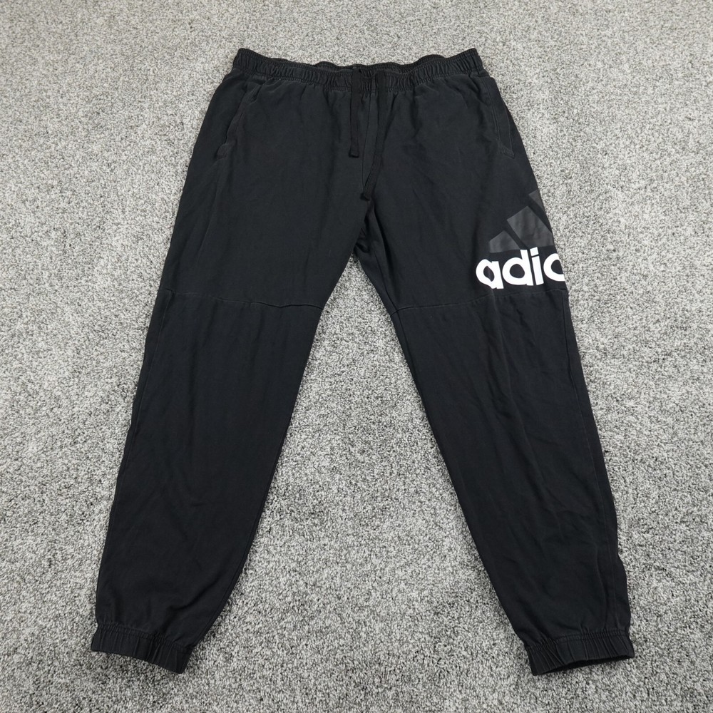 Adidas Mens XXL 2XL Black Drawstring Jogger Sweatpants for Gym & Workouts