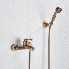 Antique Brass Wall Mounted Bathroom Tub Mixer Shower Faucet Set Handheld Shower