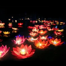 Floating Lotus Lights Water Lily Candles Light for Pool Festival Nigh 12 pcs