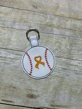 Baseball Cancer Awareness ORANGE Ribbon Key Chain