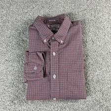 J.Crew Thomas Mason Men's Long Sleeve Button Up Shirt Red Blue Check Size Medium