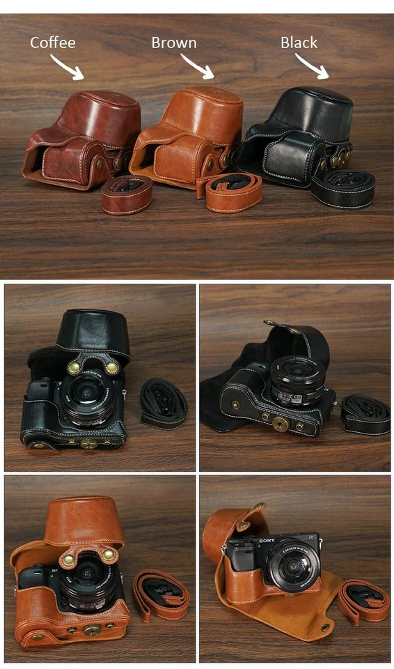 Funda protectora de cuero PU para cámara para Sony A6000 A6100 A6300 A6400 Foto 3 de 4