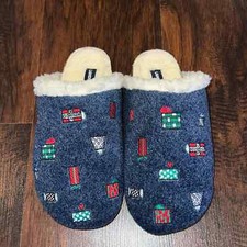 Lands End Navy Blue Christmas Indoor/Outdoor Slippers Size 8B New