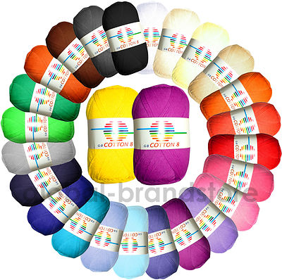 GB Wolle Cotton 8 - 100% Baumwolle Strickgarn Häkelgarn Schulgarn Amigurumi dünn