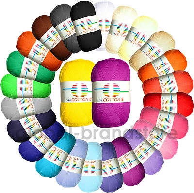 GB Wolle Cotton 8 - 100% Baumwolle Strickgarn Häkelgarn Schulgarn Amigurumi dünn