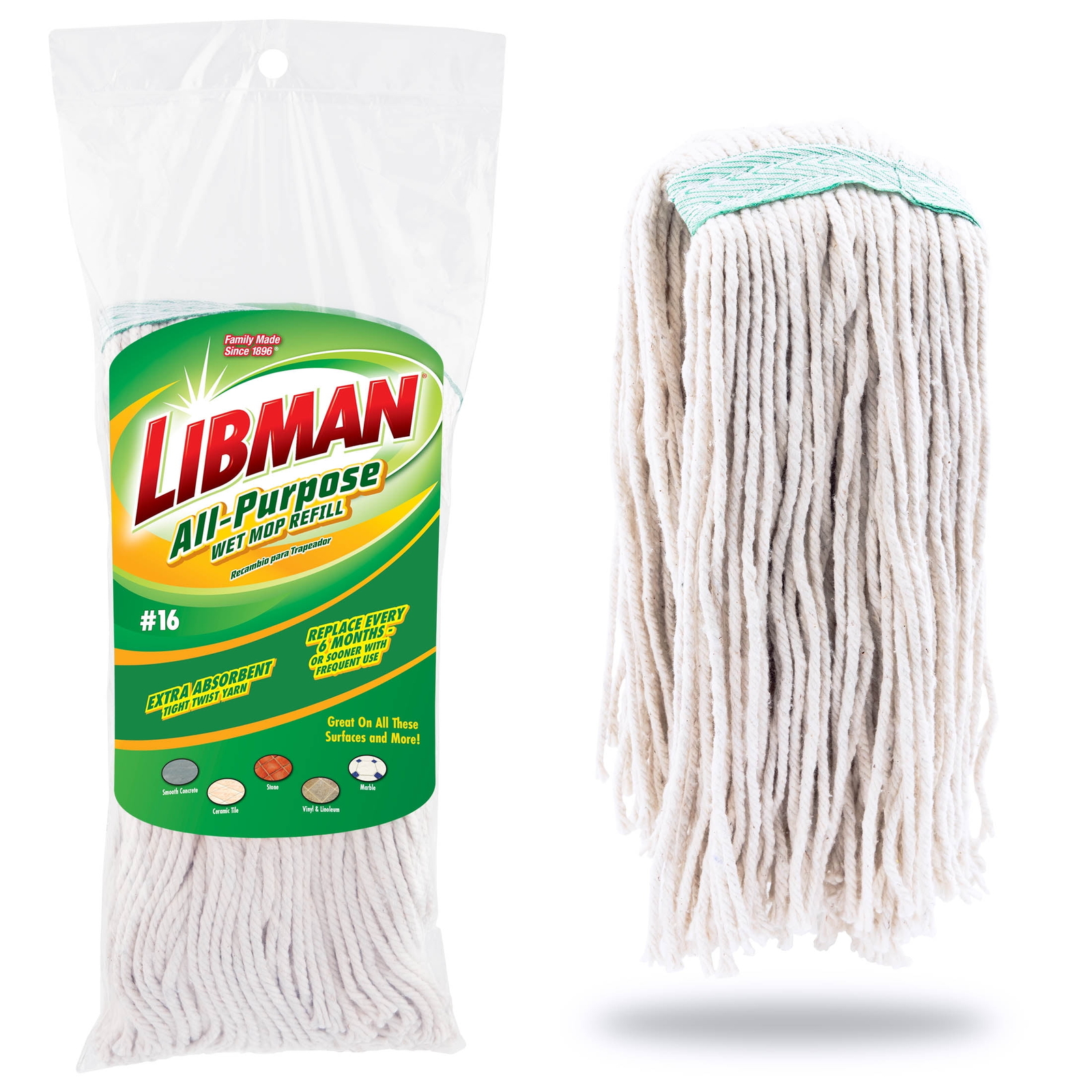 Libman White All-Purpose Cotton Wet Mop Refill Clip-on