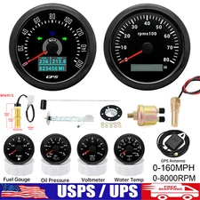 6 Gauge Set With Senders 85MM GPS Speedometer 0-160MPH Tachometer 0-8000RPM US