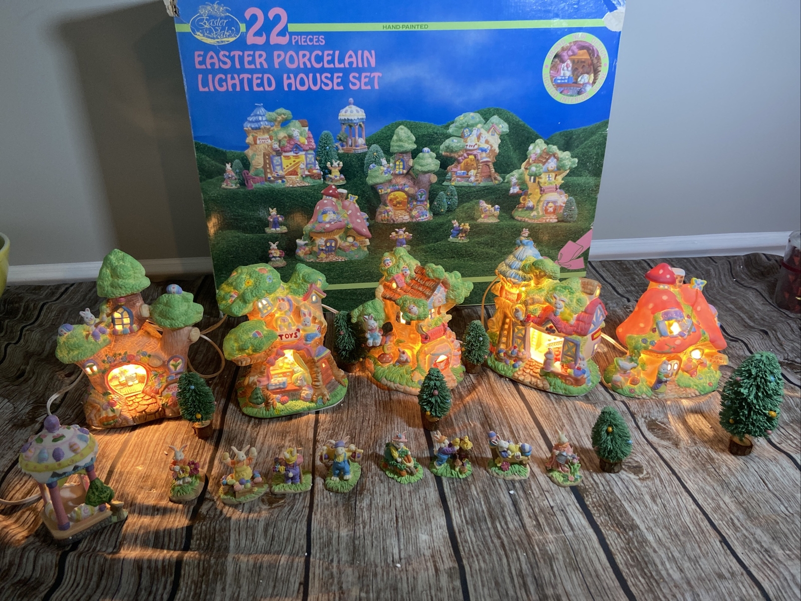 Easter Vale 22 Pieces Easter Porcelain Lighted Easter Village Set in