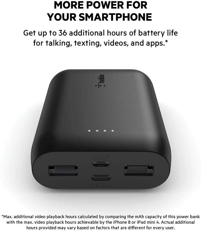 Belkin Portable Power Bank Charger 10K USB for Iphone Samsung Mobile Phones - Image 4 of 4