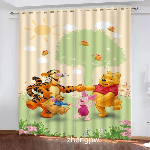 Paar dicke Thermo-Verdunkelungsvorhänge Winnie Puuh Cartoon Ring oben Ösen UK - Bild 19 von 28