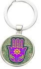 Purple & Green Metal Hamsa hand Fatima Key Ring Protection