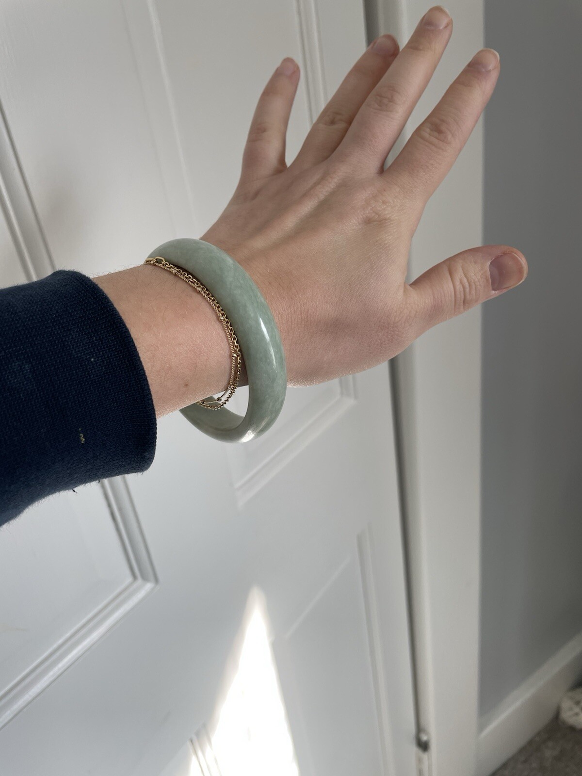 Light Green Solid Jade Bangle 51 Grams - image 2