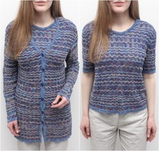 Women's MISSONI Vintage Multicolor Knit Cardigan Sweater Suit  Shirt RARE 42 S