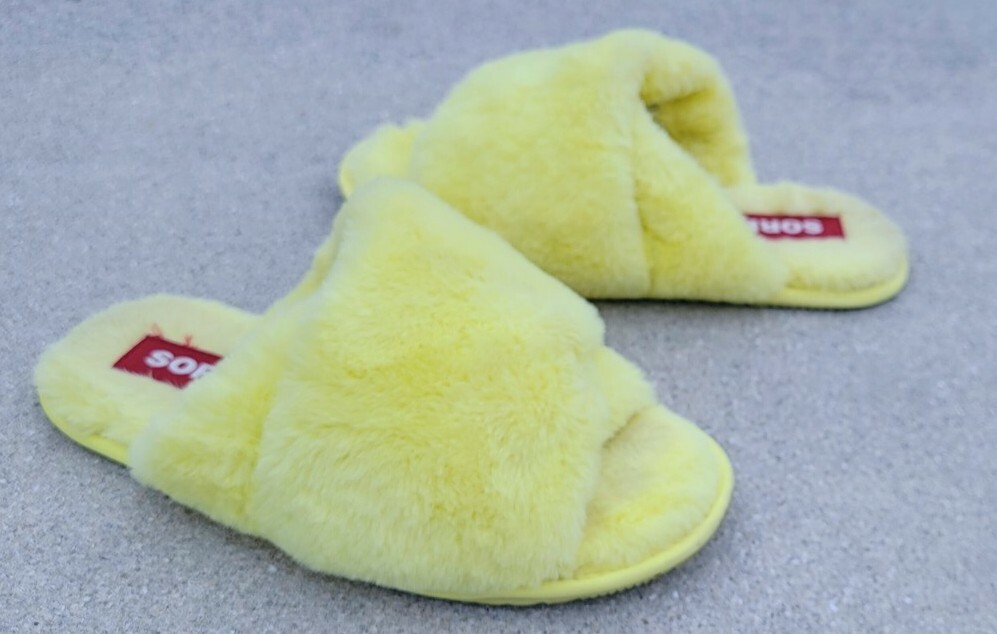 PANTOFOLA D’ORO Sorel Ciabatte Donna Go Mail Run Giallo Ecopelliccia Fascia Croce Tg 10