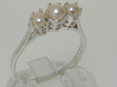 925 Sterling Silver Cultured Pearl Womens Trilogy Ring - Sizes 4 to 12 ...