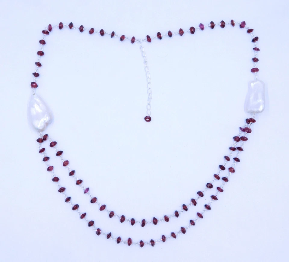 19.4 GM 925 Argento Sterling Naturale Granato Gemma Collana Perle Misura 50.8cm - Immagine 2 di 4