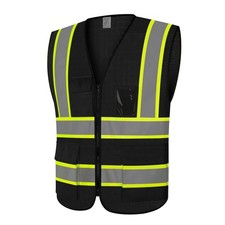 Black Safety Vest for Men, Hi Vis Vest with Zipper, Construction Work Vest fo...
