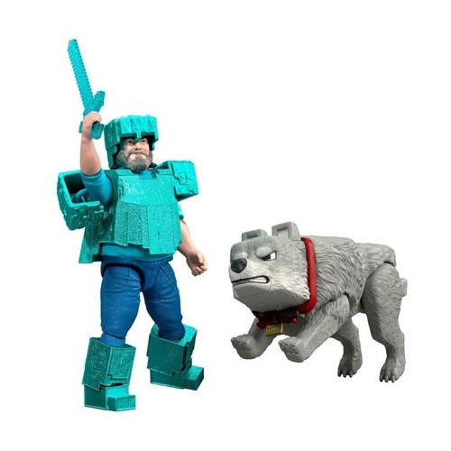 Minecraft Movie Action Figure Steve in Diamond Armour and Dennis the Wolf - Picture 11 of 17