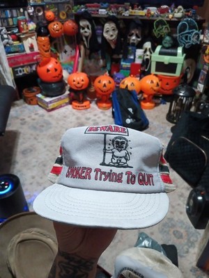 Vintage Three Stripe Trucker Hat Beware Smoker Trying To Quit Snap Back Hat Rare