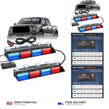 Nilight 32led Red Blue Emergency Dash Strobe Lights With Controller Suction C... Nilight 32led Red Blue Emergency Dash Strobe Lights With Controller Suction C...