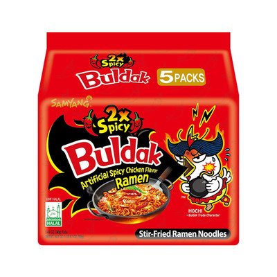 Samyang Buldak Hot Chicken Ramen Korean Stir-Fried 2X Spicy 4.94 Oz Pack of 5