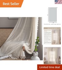 Luxurious 63-Inch Boho Lace Curtains with Tassels - Set of 2 for Elegant Living