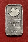 Solid Silver Maple Leaf Bar, 1 Gram .999 Pure Silver!