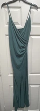 Windsor Green Faux Suede Long V Neck Maxi Sleeveless Side Ruched Dress NWT Size