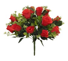 13in Rose Bud Gypsophila Candy Apple Red Artificial Flower Bush Red, Set of 2 