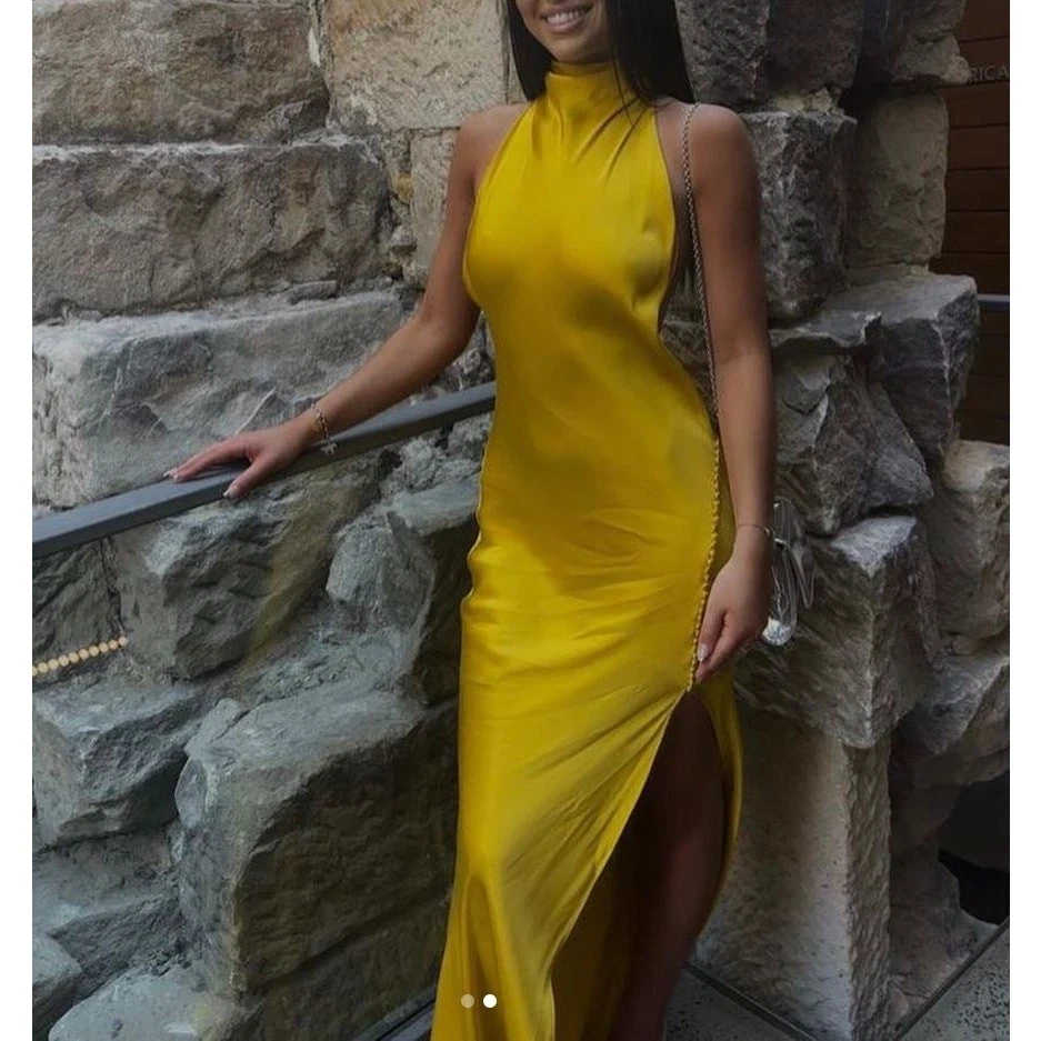 NUEVO CON ETIQUETAS Sau Lee Penélope Vestido de Satén Sin Espalda EE. UU. 4 Dorado Amarillo Vestido de Noche Formal Foto 4 de 4