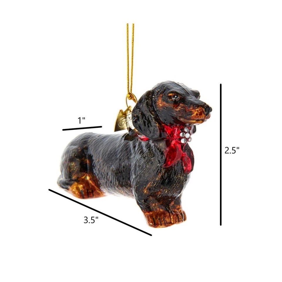Kurt Adler Gemas Nobles Adorno de Vidrio para Árbol de Navidad, Dachshund Negro y Bronceado Foto 3 de 3