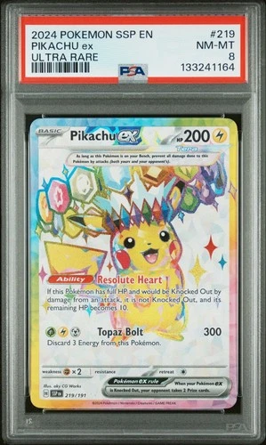 New Listing2024 POKEMON SSP EN-SURGING SPARKS | ULTRA RARE #219 PIKACHU EX PSA 8