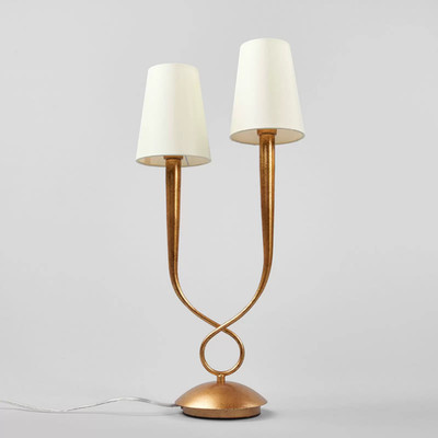 Mantra Iluminación Tischleuchte Paola Tischlampe E14 2fl gold mit Textilschirmen