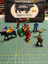 Vintage Unmarked Barclay Lead Sleigh Horse Set Ski Skater Children 12 Figures