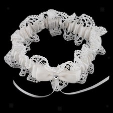 Wedding Bride Keepsake Lace Flower Crystal Bowknot Bridal Women Garter Beige