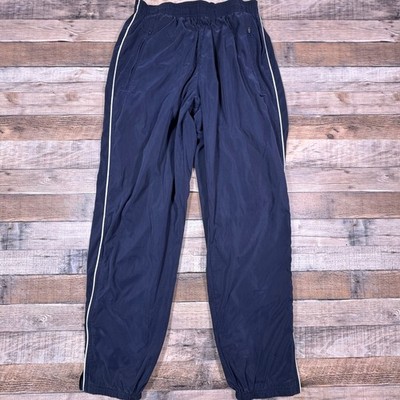 VTG Nike Mens Track Pants Warm Ups Navy Blue White Stripe Lined Zip Cuffs Medium