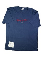 Vintage 90s Tommy Hilfiger Jeans T-Shirt Mens L Navy Spell Out Embroidered Flag