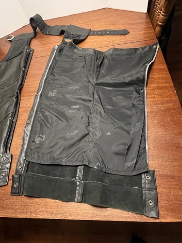 Genuine Harley Davidson Black Leather Chaps Mens Small - Cuffs Damaged - Picture 21 of 24