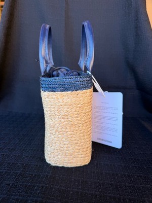 ROGER VIVIER Viv Skate Strass Buckle Small Raffia Blue Tote Bag w