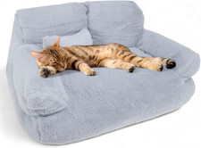 Cozy Plush Cat Sofa Bed with Washable Cover  Non-Slip Base - Grey