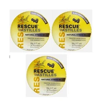 Lot of 3 - Bach RESCUE Pastilles Natural Stress Relief Black Currant 50g 1.7 oz