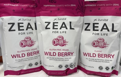 3-Pack Zurvita Zeal 30-Day Wellness Bag, (3X) 420 Grams, WILD BERRY FREESHIPPING
