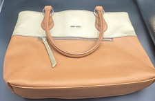 Nine West Satchel Purse Hand Bag Brown And Tan Multiple Pockets GUC 