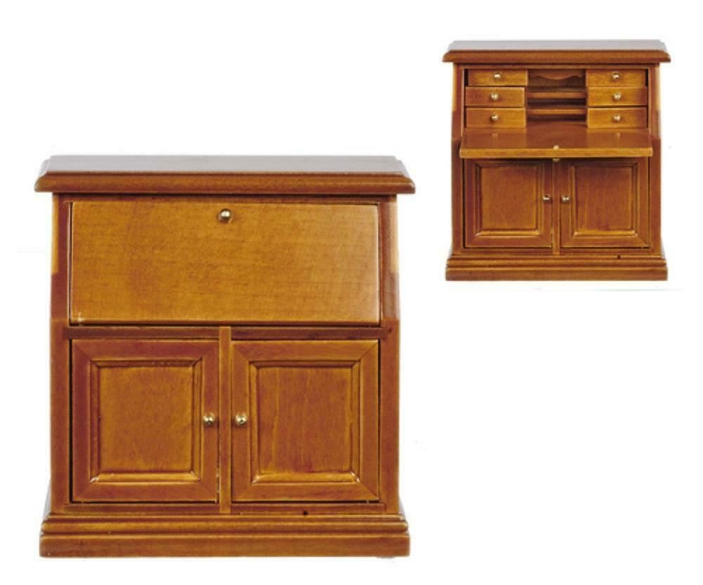 Dolls House Walnut Desk Secretary Bureau Miniature Study Office Furniture 1:12
