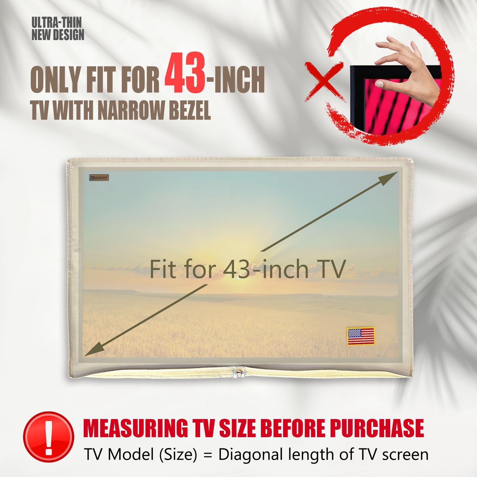 IC ICLOVER 43 inch Outdoor TV Cover for Slim TVs, 3 Side Full Zipper Access Enve