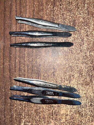 Vintage Revlon And Trim Tweezers 3- 3/12Slant Tip Rare Striped Design Lot Of 6