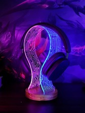 Headphone Stand Walnut Wood Headset Holder Blue Pink LED Night Light Gamers